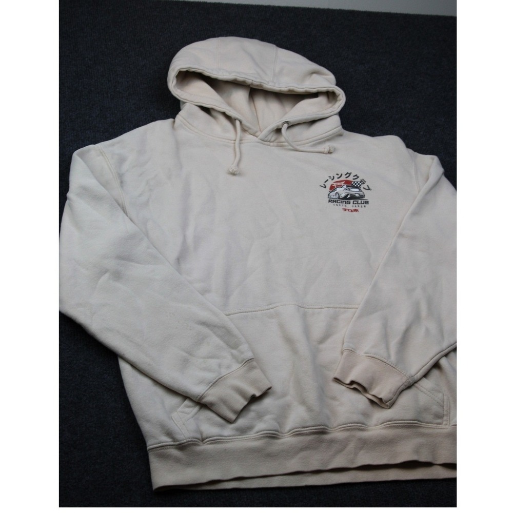 Pleasant Getaways Tokyo Racing Club Hoodie Cream JDM Graphic Sweatshirt Mens L